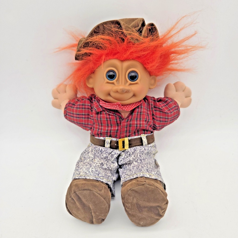Russ Berrie Co Troll Cowboy Buckaroo Farmer Orange Hair Soft Body 13" Plush Doll